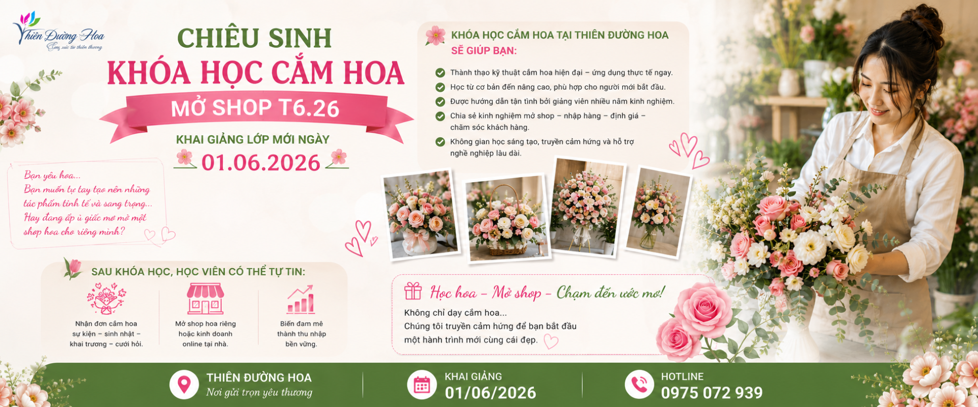 Khóa Học Cắm Hoa . Khóa học hằng tháng ! 
